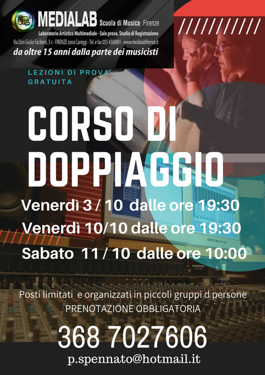 Corsi di doppiaggio , dubbing , Firenze  docente Paolo Spennato , scuola di doppiaggio, tecnica volace , dizione , recitazione